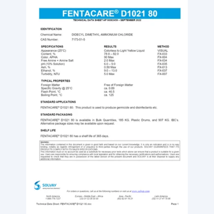 Dodecyl Dimethyl Ammonium Chloride DDAC 80% (Fentacare D 1021 80) - Image 4