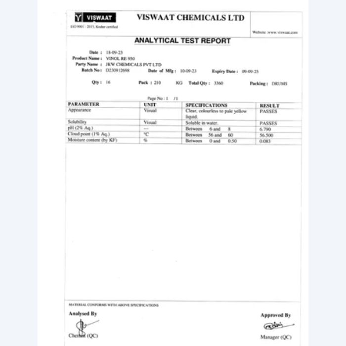 Nonyl Phenol Ethoxylates Np 9.5 (Vinol RE 950) - Image 4
