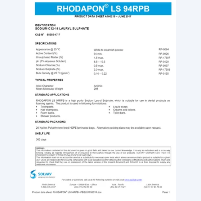Sodium Lauryl Sulphate SLS Powder (Rhodapon LS 94 RPB) - Image 4