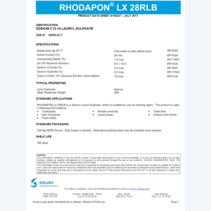 Sodium Lauryl Sulphate Sls Liquid (Rhodapon LX 28 RLB) - Image 4
